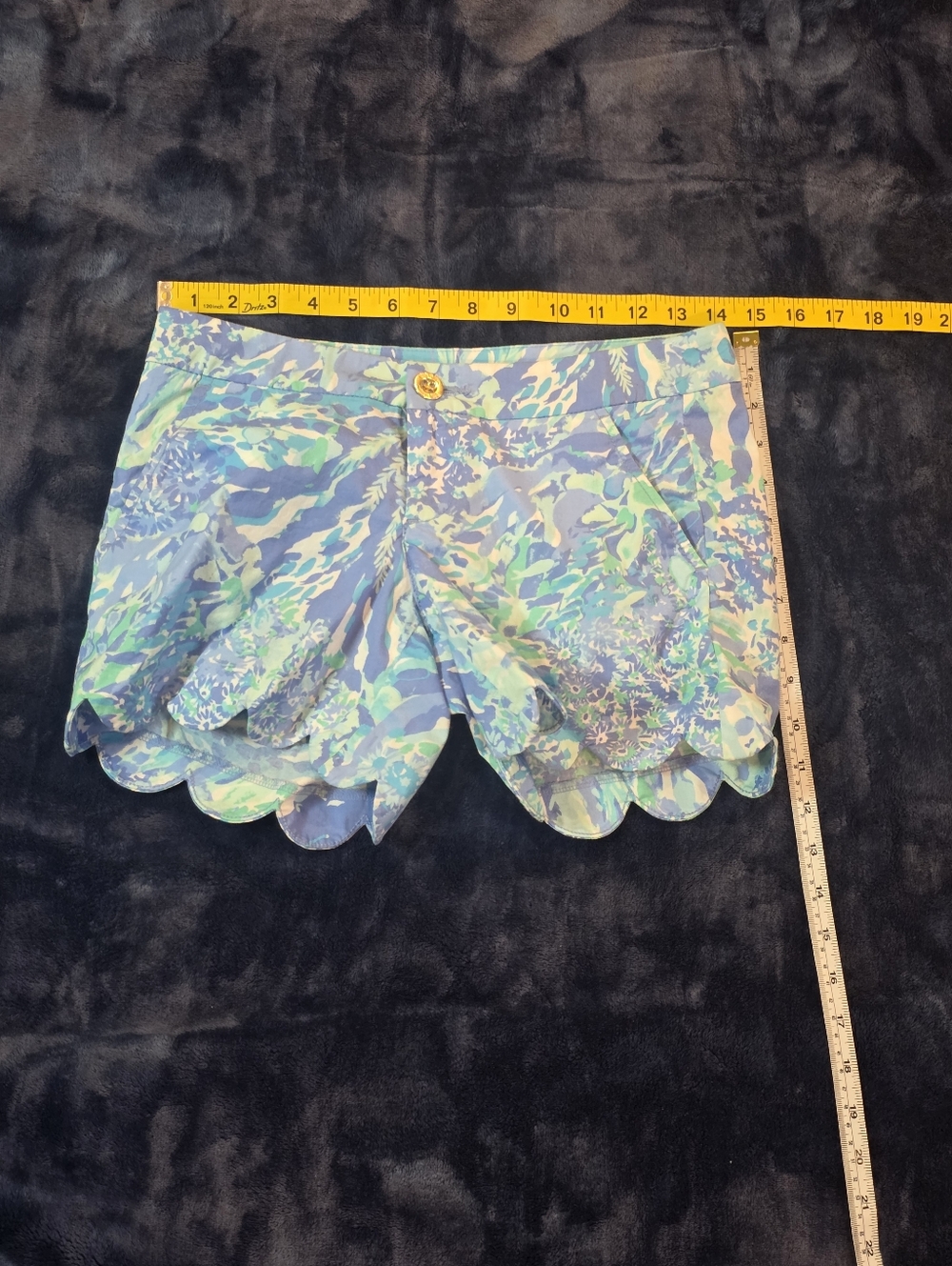 Lilly Pulitzer Buttercup Scalloped Shorts Blue Green Floral Size 00